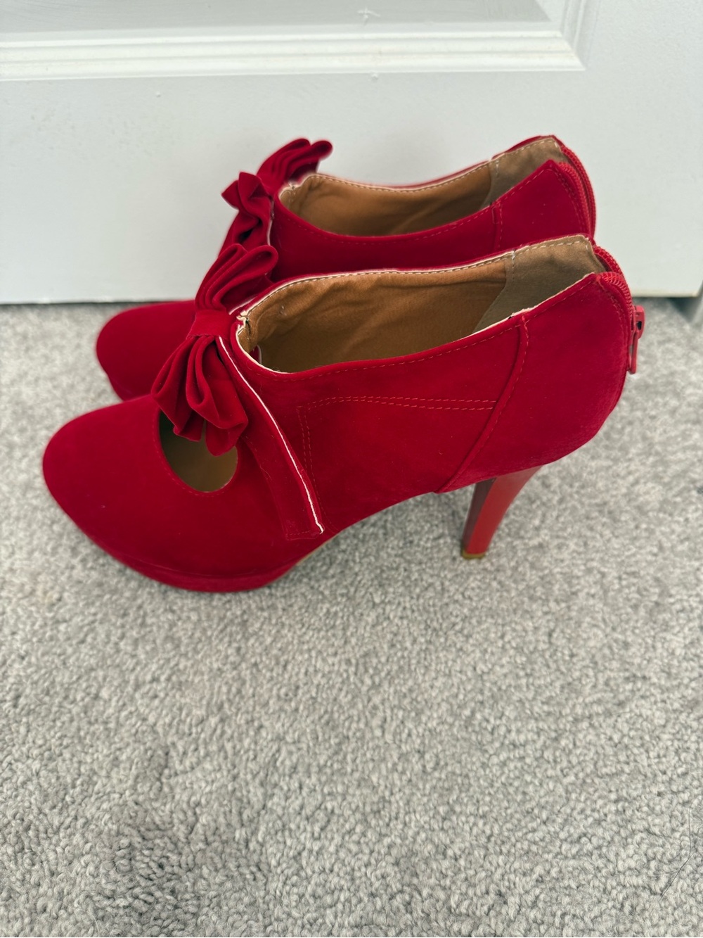 Red Bow Accent High Heel Booties - Women's Stylish Dress Shoes